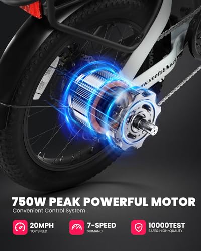 VEEFA F1 Electric Bike for Adults, 500W Motor E Bike with 10.4Ah Removable Battery, Folding Ebike 20MPH Max Speed& 60+ Miles Range, 5 Pedal-Assist Levels, UL 2849 Certified 7-Speed