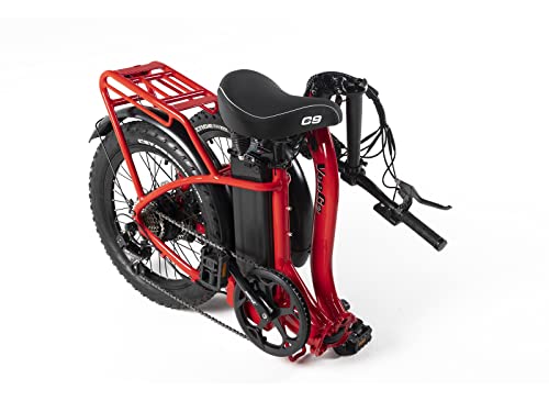 VeeGo Semi Fat Electric Bike, Lightweight & Folds in Half, Basket, Rack, Fenders Included, for Adults