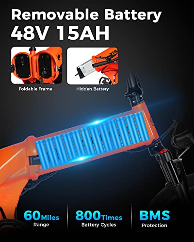 XL 750W Folding Electric Bike,Mobile Phone App Control Ebike, 8-Speeds Ebike for Adults 48V 15AH Removable Hidden Battery City Ebike 20" 4.0 Fat Tire Commuting Ebike