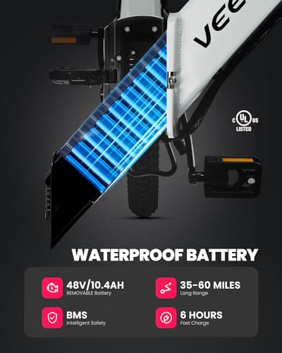 VEEFA F1 Electric Bike for Adults, 500W Motor E Bike with 10.4Ah Removable Battery, Folding Ebike 20MPH Max Speed& 60+ Miles Range, 5 Pedal-Assist Levels, UL 2849 Certified 7-Speed