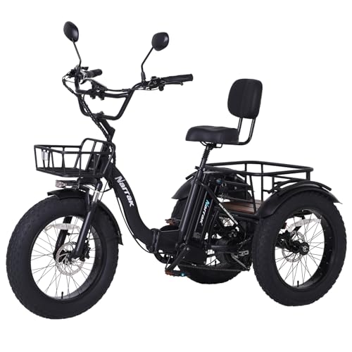 Electric Tricycle for Adults, 750W(Peak 1350W), 48V13Ah Ebike, 20"x4.0" Aluminum Folding Fat Tire 3 Wheel Electric Trike, Max 20MPH Hydraulic Brake, Rear Motor Differential