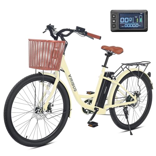 Viribus Electric Bike for Adults, Step Through Womens Electric Bikes, City Commuter Ebike 350W(Peak 500W) 7 Speed with 36V 13Ah Battery, Lightweight Aluminum Frame, Womens E Bike 26 inch