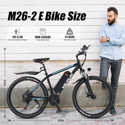 VARUN Electric Bike - 500W（Peak 750W Electric Bike for Adults with 48V Removable Battery - 26" Ebike Up to 45 Miles, 20 MPH, 21 Speed Gears & Dual Front Fork Suspension