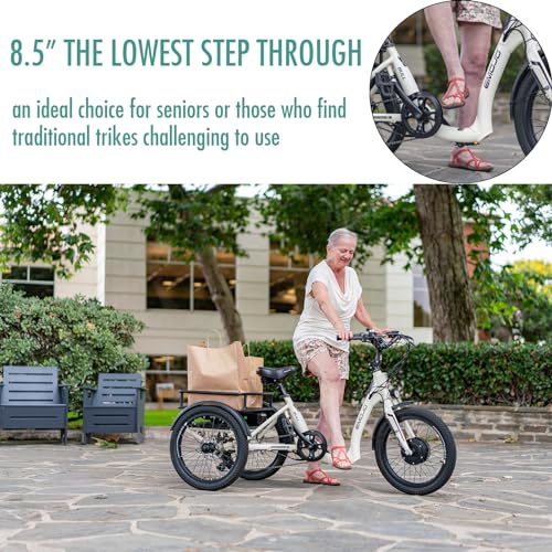 EMOJO Bull 8.5" Low Step Through Electric Tricycle for Adults Up to 100 Miles Long Range Ebike Trike with Differential 500W 7 Speed 20MPH Three Wheel Electric Bike