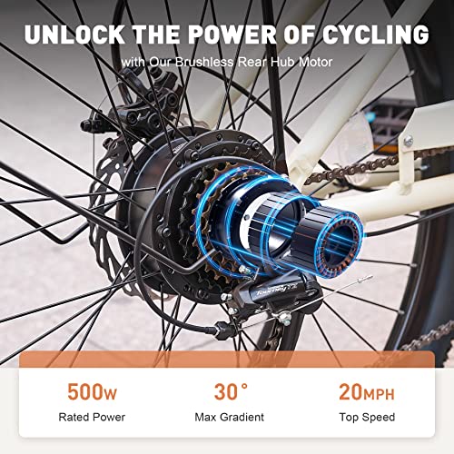 Viribus Electric Bike for Women, 500W (Peak 750W) 48V 13AH City Ebikes for Adults with Basket, Rack, Suspension, Aluminum Frame, Cruiser Commuter E Bike for Women, Step Through Electric Bike