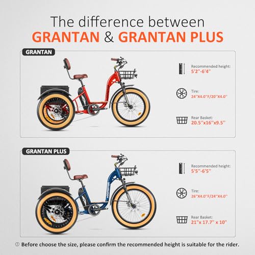 ADDMOTOR Electric Trike for Adults, 750W Rear Motor, Grandtan II Electric Trike, 85MI, 3 Wheel Electric Bikes, 450 lbs, 48V 20Ah Battery, Electric Tricycle, Etrike, Differential & Parking Brake