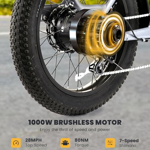 Wagen Electric Bike for Adults, 1000W Cargo E Bike with 48V 15.6+10.4AH Dual Battery, 28MPH 120Miles Step-Thru Design E Bike for Adults, 20" Fat Tire Cargo Electric Bicycle