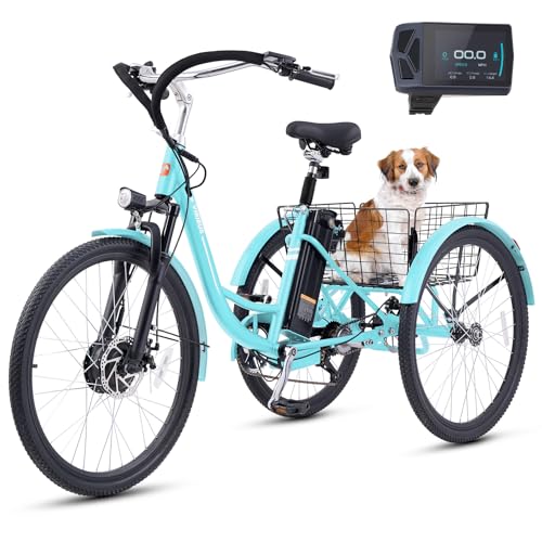 Viribus Electric Trike for Adults, 7 Speed Electric Tricycle for Adults with 48V 13Ah Battery, Front Suspension, 350W Motor, 3 Wheel Electric Bikes for Adults 24 26 inch Dual Chain, E Trike, Etrike