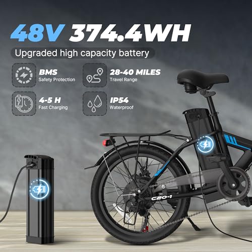 VARUN Electric Bike - Peak 750W Folding Ebike for Adults Up to 40 Miles 20MPH, 48V Removable Lithium-Battery, Stylish 20" Foldable Electric Bicycle Commuter for Women & Men