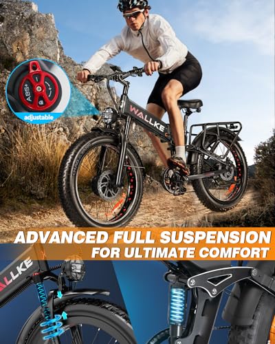 W Wallke X3 Pro Electric Bike 2000W Dual Motor/1200W Full Suspension 1056WH Foldable 26 Inch Fat Tire Mountain Ebikes Adults 34-35MPH Fast Electric Bicycle APP Control/Smart Display, UL2849 Certified