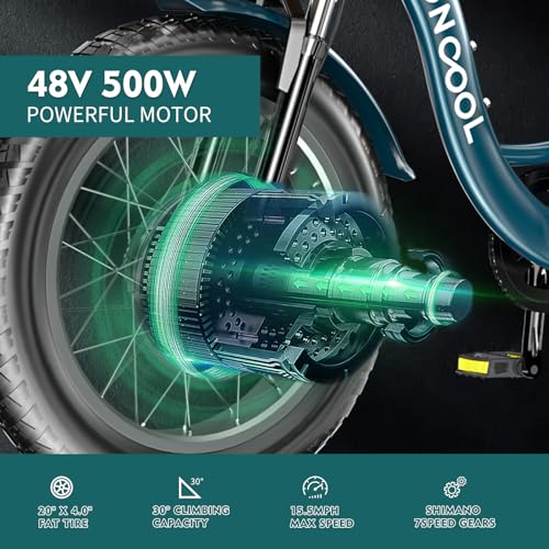 MOONCOOL Electric Tricycle for Adults, 20" x 4" Fat Tire Electric Trike, 48V 500W Motorized Electric Bicycle Bikes, 3 Wheels 7 Speed Ebike with Removable Battery, Aluminum Frame & Large Basket