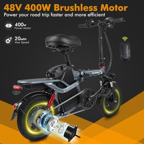 X7 Folding Electric Bike for Adults 20Ah Battery 400W Motor 20MPH 14 Inch Tire Mini Ebike for Teens Seniors Urban City Commuter Electric Bicycle for Women with Rear Bag