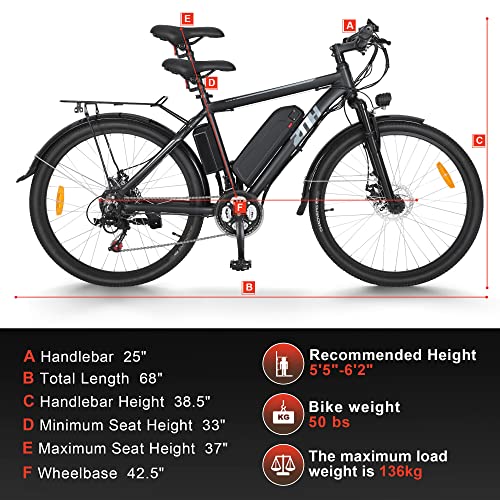 ZNH Electric Bike, 26'' E Bike for Adults 350W Electric Commuter Bike/Mountain Bike, Adult Ebike with Removable 36V/10AH Battery UL Certified, Electric City Bicycles for Adult/Shimano 21-Speed