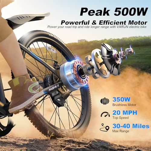 VARUN Electric Bike for Adults, 350W 20MPH Commuter Ebike with 36V Removable Battery, 24'' Electric Mountain Bike with Front Fork Suspension and Dual Disc Brakes