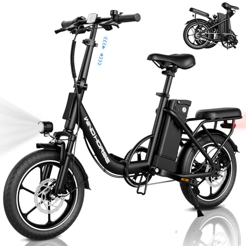 WINDHORSE Electric Bike for Adults, Folding Ebike with 630w Peak Motor, Dual Disc Brake, 35 Miles Range, 25MPH, Suspension, Removable Battery, Electric Bicycle for Commuter