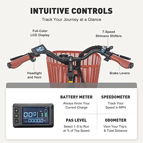 Viribus Electric Bike for Adults, Step Through Womens Electric Bikes, City Commuter Ebike 350W(Peak 500W) 7 Speed with 36V 13Ah Battery, Lightweight Aluminum Frame, Womens E Bike 26 inch