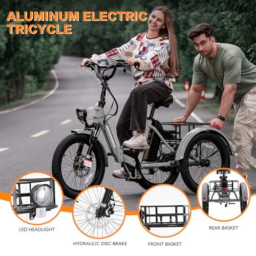 MOPHOTO Electric Trike, 7 Speeds Electric Tricycle for Adult, 350W 36V 3 Wheel Electric Bikes, Motorized Tricycle Adult Electric Three Wheels Bicycle for Senior