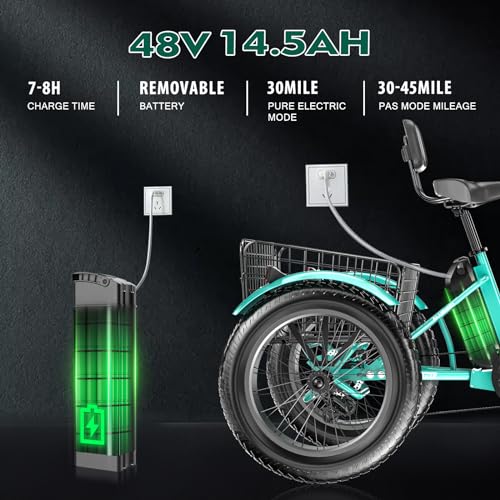 ABORON Electric Tricycle for Adults, Aluminum 20" E-Trike, 500W Power 48V 14.5Ah Lithium Battery UL Certified, Front Suspension 3 Wheels Ebike, Front Basket