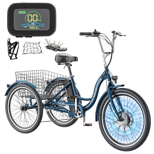MOONCOOL Electric Tricycle Trike for Adults 350W 36V Removable Battery 24/26 Inches 7 Speeds 3 Wheels Electric Bikes Bicycle for Adults, Three Wheel Electric Cruiser Tricycle