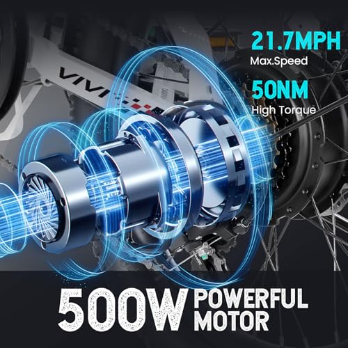 Vivi Electric Bike, 20" Peak 500W Folding Electric Bike, 21.7MPH Adult Electric Bicycles with Removable 48V 374.4Wh Battery, Up to 50Miles Range, Cruise Control, Shock Absorber, UL 2849 Certification