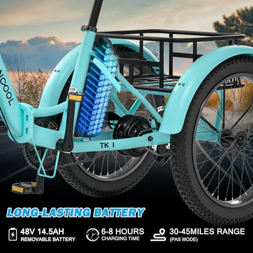 DoCred Electric Tricycle for Adults, 500W 48V Folding Electric Trike, 3 Wheels Electric Bicycle, Aluminum Frame Electric Tricycle with Large Basket and Removable Battery for Women Men
