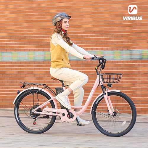 Viribus Electric Bike for Women, 500W (Peak 750W) 48V 13AH City Ebikes for Adults with Basket, Rack, Suspension, Aluminum Frame, Cruiser Commuter E Bike for Women, Step Through Electric Bike