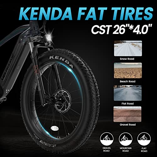 VELOWAVE Electric Bike for Adults 750W BAFANG Motor 28MPH Mountain Ebike 48V 15Ah Removable LG Cells Battery 26'' Fat Tire E Bike Shimano 7-Speed