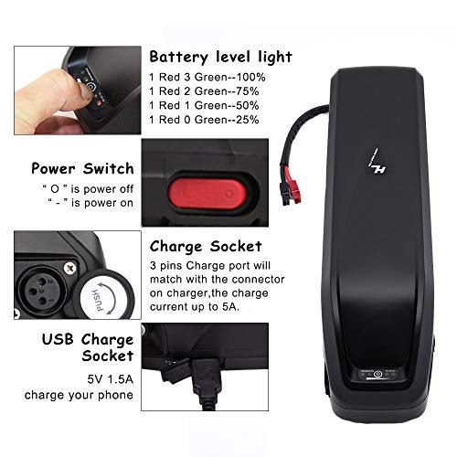 Yasco 48v/52v/36v 13Ah/17.5Ah/20Ah Ebike Battery for 500w/750w/1000w/1200w/1500w Adult Electric Bike Conversion Kit Removable Large Capacity Lithium Battery