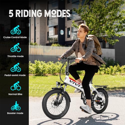 Vivi Electric Bike, 20" Peak 500W Folding Electric Bike, 21.7MPH Adult Electric Bicycles with Removable 48V 374.4Wh Battery, Up to 50Miles Range, Cruise Control, Shock Absorber, UL 2849 Certification