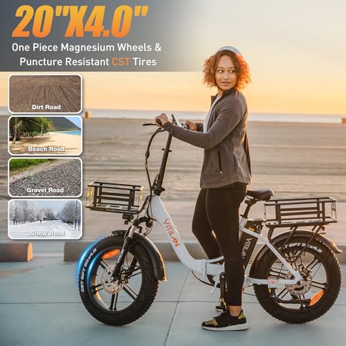 VITILAN 1200W Peak Electric Bike for Adults, U7 2.0 Folding 20*4.0 Inch Fat Tire Ebike, 48V 20AH Sam-Sung Removable Battery Max Range 80Miles&28Mph, Step-Through Electric Bicycle With Dual Suspension