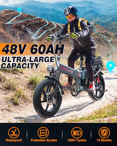 W Wallke Folding Electric Bike for Adults, 2000W Dual Motor, 48V 40Ah/60Ah Long Range Ebike, 20 inch Fat Tire Electric Bicycles for Delivery/Full Suspension/34MPH/AWD E-bike