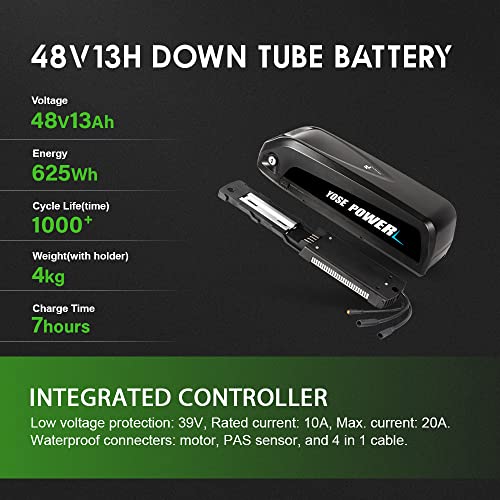 Yose Power Waterproof 500W Ebike Conversion Kit with 48V 13Ah Battery for Cassette/Freewheel 26" Electric Bike Rear Wheel, Electric Bicycle Hub Motor Kit, LED Display, Installation Tool