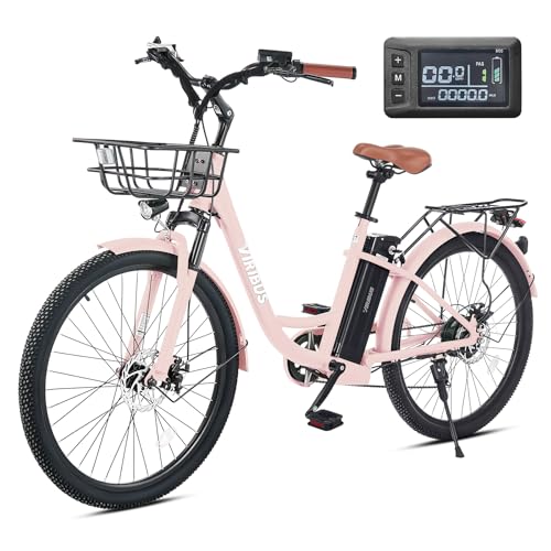 Viribus Electric Bike for Women, 500W (Peak 750W) 48V 13AH City Ebikes for Adults with Basket, Rack, Suspension, Aluminum Frame, Cruiser Commuter E Bike for Women, Step Through Electric Bike
