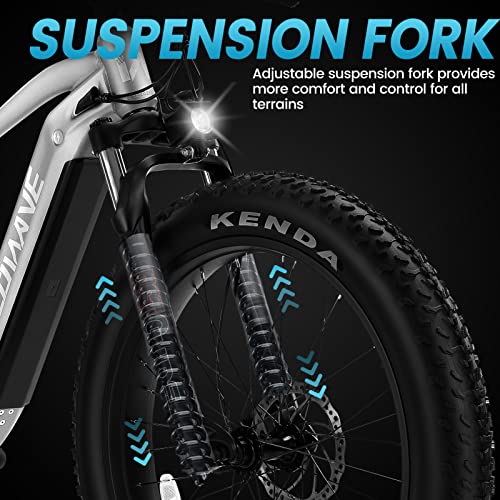 VELOWAVE Electric Bike for Adults 750W BAFANG Motor Peak 1000 28MPH Mountain Ebike 48V 15Ah Removable LG Cells Battery 26'' Fat Tire E Bike Shimano 7-Speed (Step-Over, Silver)