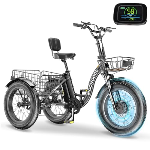 DoCred Electric Tricycle for Adults, 20" x 4" Fat Tire Electric Trike, 500W 48V Motorized Electric Bicycle Bikes, 7 Speeds 3 Wheels Ebike with Removable Battery, Aluminum Frame & Large Basket