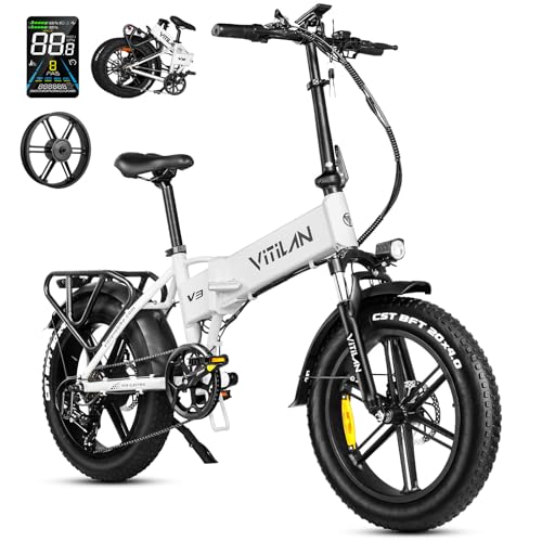 VITILAN V3 2.0 1200W Peak Folding Electric Bike for Adults,20"×4" Fat Tire,48V 13AH 624Wh Removable Battery Electric Bicycle,Up 28MPH & 50Miles, Aluminum Alloy Frame Foldable Ebike,LCD Display