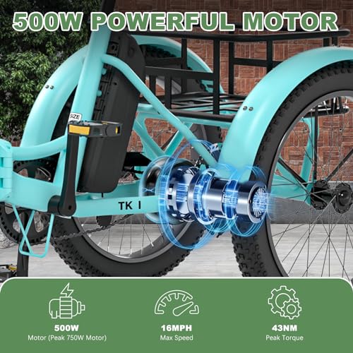 Electric Bike for Adults, Folding Electric Bike Electric Trike, 20'' Fat Tire Electric Tricycle, 500W 48V Electric Bikes, Motorized Tricycle Adult Electric Three Wheels Bicycle