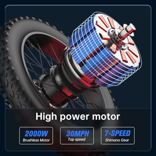 X21 Electric Bike for Adults 2000W 35AH Samsung Battery Mountain Moped Mens Electric Dirt Bike, 30MPH, 7-Speed, Hydraulic Oil Brake, 20" Off Road Tyre Electric Motorcycle for Adult