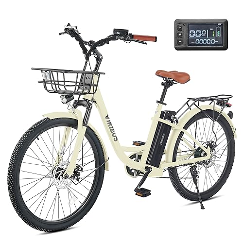 Viribus Electric Bike for Women, 500W (Peak 750W) 48V 13AH City Ebikes for Adults with Basket, Rack, Suspension, Aluminum Frame, Cruiser Commuter E Bike for Women, Step Through Electric Bike
