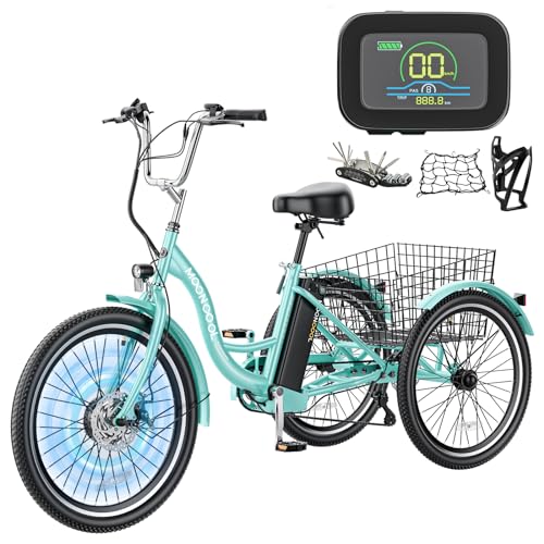 MOONCOOL Electric Tricycle for Adults, 350W 36V Electric Trike Motorized Three Wheel Electric Bicycle, 7 Speeds 3 Wheels Adult Electric Tricycle with Large Basket