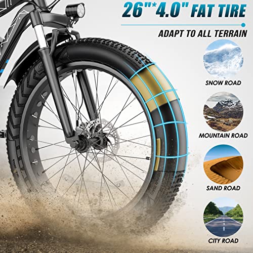 Vivi Electric Bike 26" x 4.0 Fat Tire Electric Bicycle, 1000W Motor Peak Electric Mountain Bike, 25MPH Ebikes for Adults with 48V 13AH Removable Lithium-Ion Battery, Up to 60 Miles,UL 2849 Certified