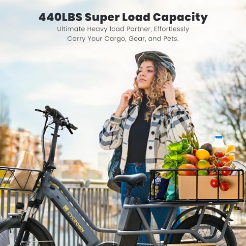 Wagen Electric Bike for Adults, 1000W Cargo E Bike with 48V 15.6+10.4AH Dual Battery, 28MPH 120Miles Step-Thru Design E Bike for Adults, 20" Fat Tire Cargo Electric Bicycle