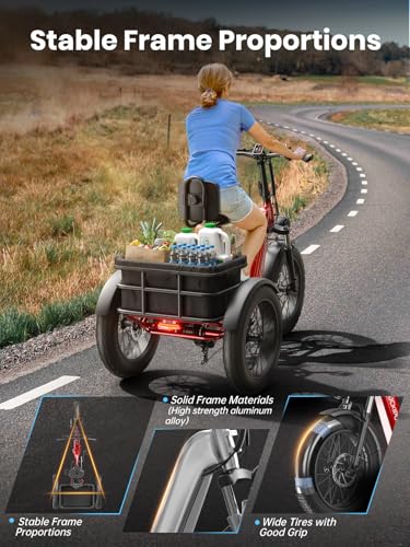 Electric Tricycle for Adult with 750W Motor, 60 Miles Range Pickup Class Trike, 500 Lbs Load Electric Trike with Rear Differential and 20” Fat Tires, 48V 18AH Cell Battery, Husky