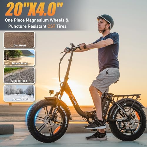 VITILAN 1200W Peak Electric Bike for Adults, U7 2.0 Folding 20*4.0 Inch Fat Tire Ebike, 48V 20AH Sam-Sung Removable Battery Max Range 80Miles&28Mph, Step-Through Electric Bicycle With Dual Suspension