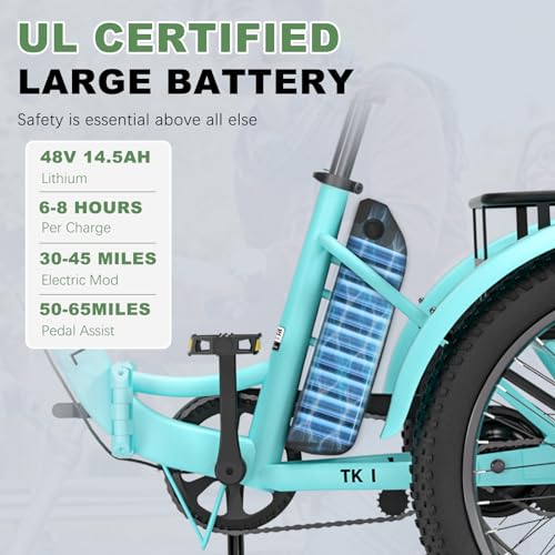 Electric Bike for Adults, Folding Electric Bike Electric Trike, 20'' Fat Tire Electric Tricycle, 500W 48V Electric Bikes, Motorized Tricycle Adult Electric Three Wheels Bicycle