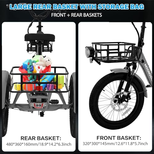 Electric Trike, Electric Tricycle for Adults, 20" Folding 3 Wheels Electric Bicycle Bikes, 48V 500W Motorized Electric Ebike with Aluminum Frame, Removable Battery and Large Basket for Women Men