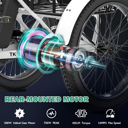 LILYPELLE Electric Trike for Adults, 500W Folding Electric Tricycle Electric Trike, 3 Wheel Electric Bicycle Motorized Three Wheel Ebike with Large Basket for Women Men