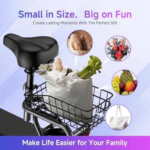 TST Electric Scooter with Seat, Max 20 Miles Range Foldable Electric Scooter Adults, Peak 650W Motor, 19MPH Max Speed, 12" Pneumatic Tire, E Scooter Commuter with Adjustable Seat and Basket