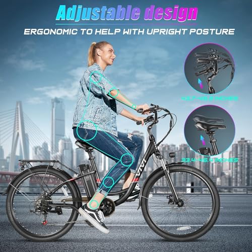 Vivi Electric Bike for Adults 750W Peak Ebike with Removable Battery, 26'' Electric Commuter Bike 21.7MPH & 50 Miles Adult Electric Bicycles with Cruise Control, LCD Display, UL 2849 Certified