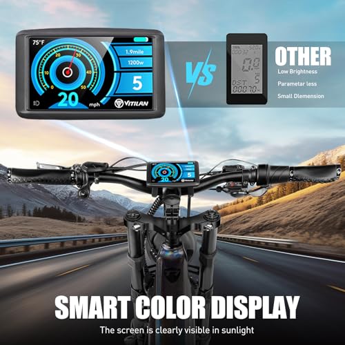 VITILAN T7 PRO 1600W Peak Electric Bike for Adults Fat Tire Ebike, 52V 20AH Removable Battery Max Range 80Miles & 35MPH, 26 Inch Mountain Electric Bicycle with Full Suspension